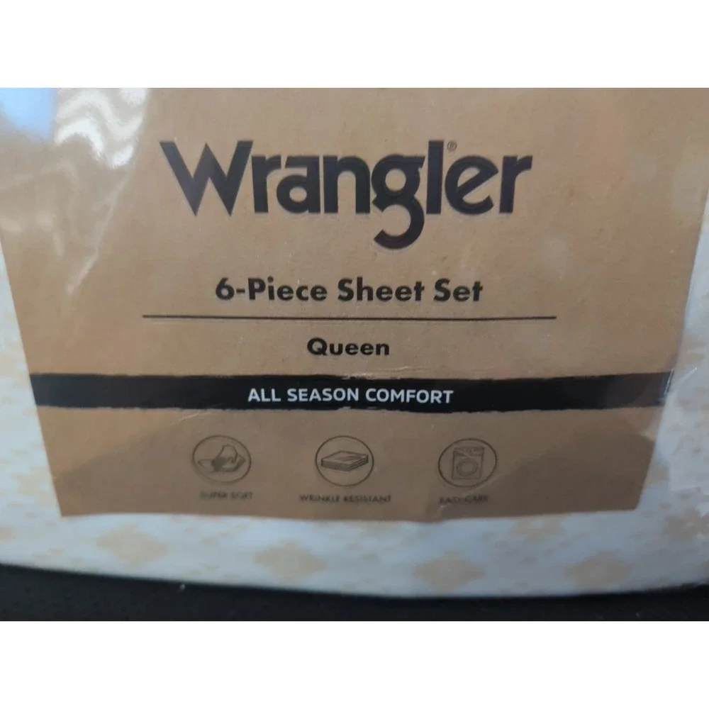 Wrangler 6 pc Queen Sheet Set Miles Beige Tan Season Comfort Southwest Diamond